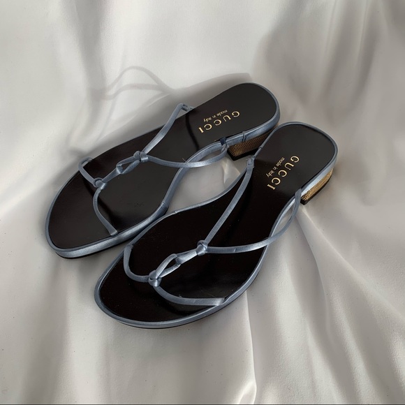 GUCCI Satin & Gold Chain Mail Sandals - Picture 1 of 10